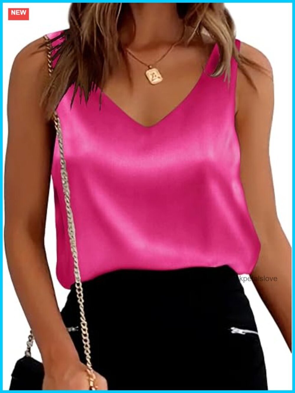 Silky Satin V Neck Tank Top Sleeveless Blouse Women's Casual Dressy
